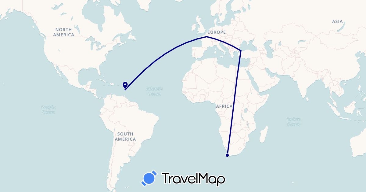 TravelMap itinerary: driving in France, Turkey, South Africa (Africa, Asia, Europe)